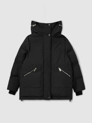 Women Petite Concealed-Hood Puffer Coat in Black