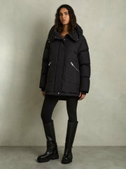 Women Petite Concealed-Hood Puffer Coat in Black