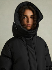 Women Petite Concealed-Hood Puffer Coat in Black