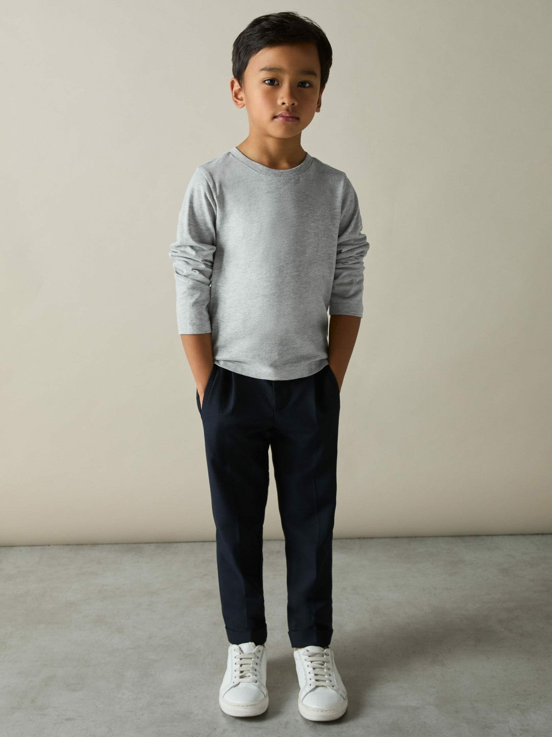 Children & Baby 3-9 yrs Cotton Jersey Long Sleeve T-Shirts 3 Pack in White/Soft Grey/Navy