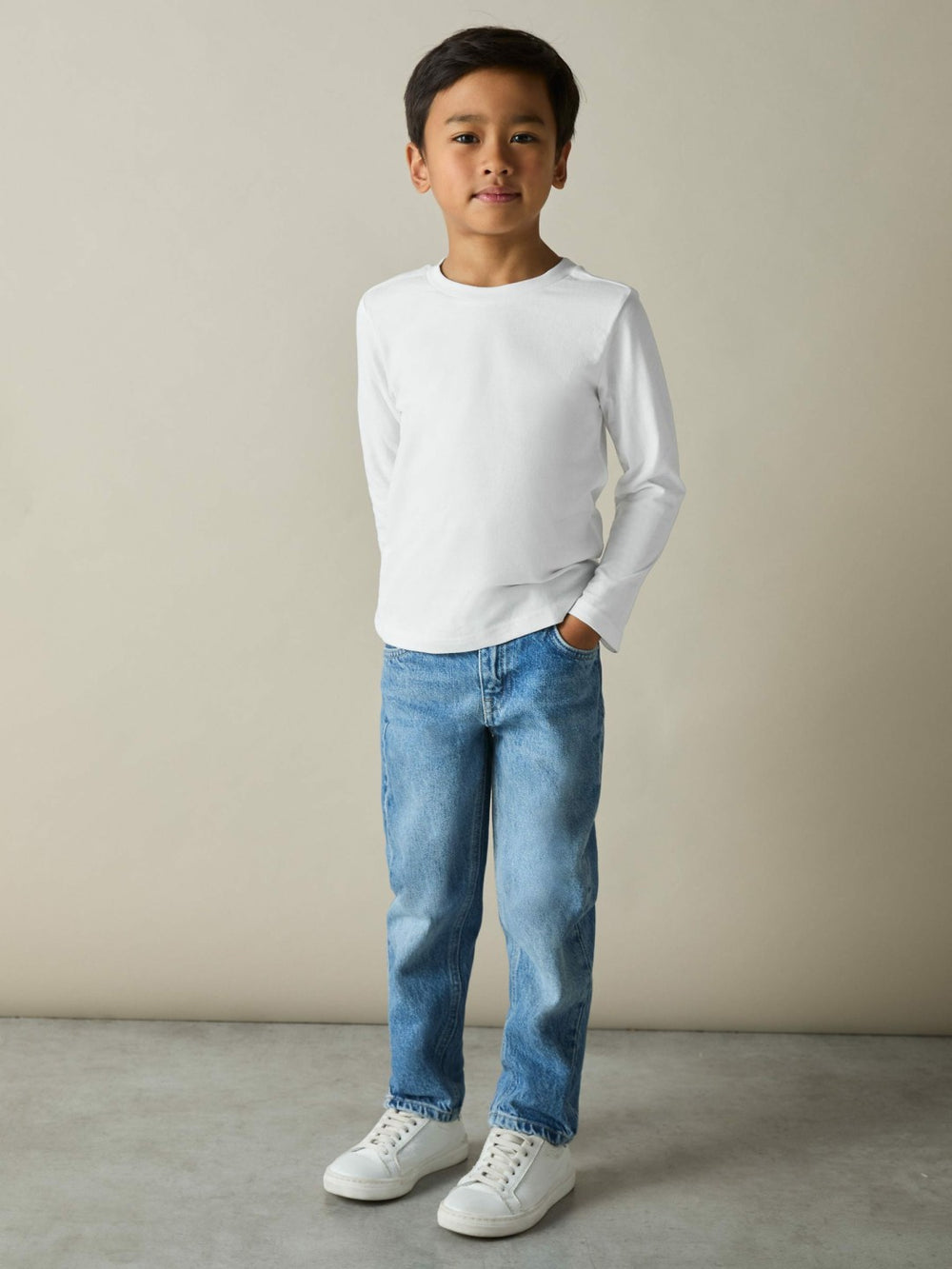 Children & Baby 3-9 yrs Cotton Jersey Long Sleeve T-Shirts 3 Pack in White/Soft Grey/Navy