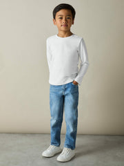 Children & Baby 9-13 yrs Cotton Jersey Long Sleeve T-Shirts 3 Pack in White/Soft Grey/Navy