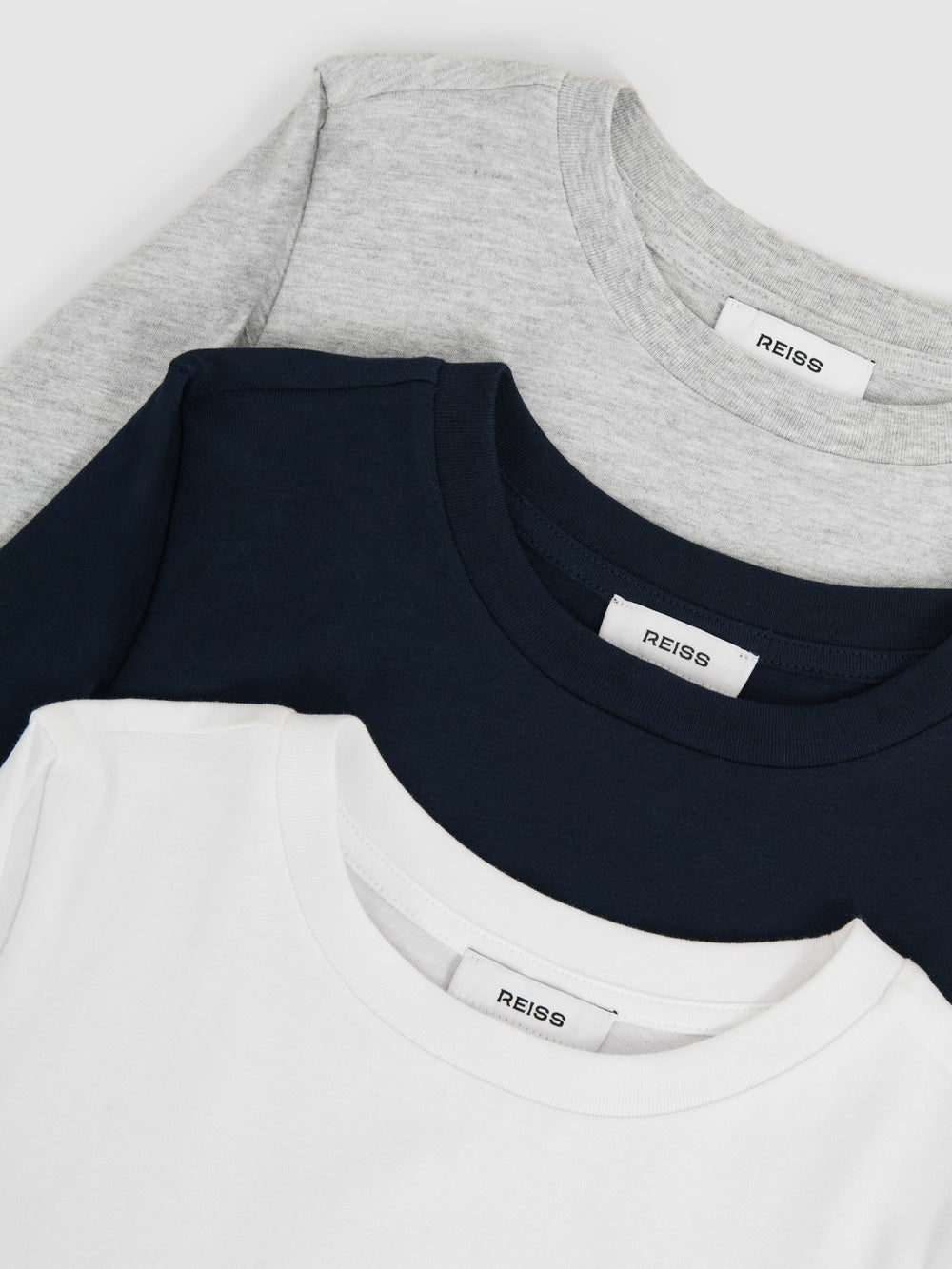 Children & Baby 9-13 yrs Cotton Jersey Long Sleeve T-Shirts 3 Pack in White/Soft Grey/Navy