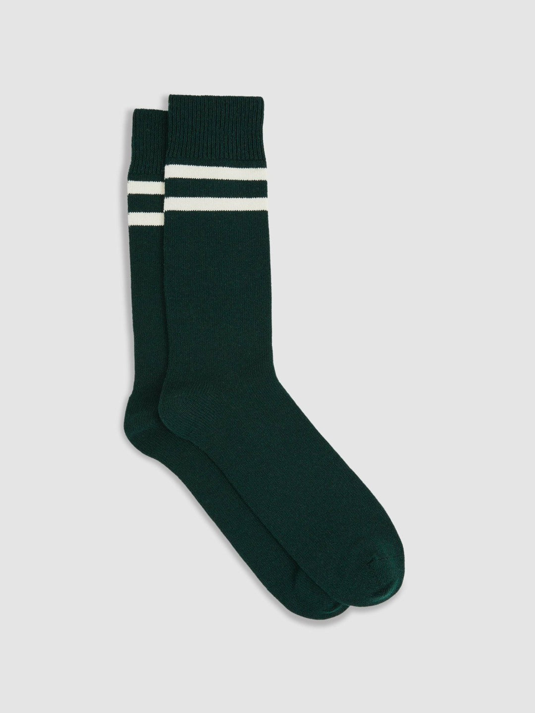 Men Striped Socks With Wool And Cashmere in Forest Green/Ecru