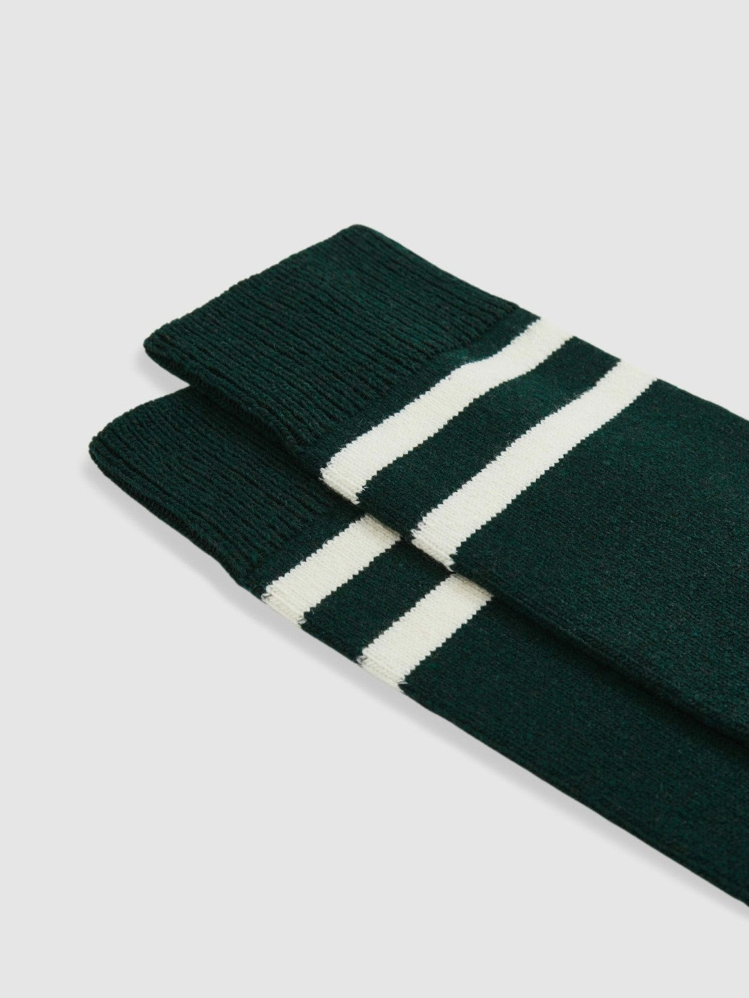 Men Striped Socks With Wool And Cashmere in Forest Green/Ecru