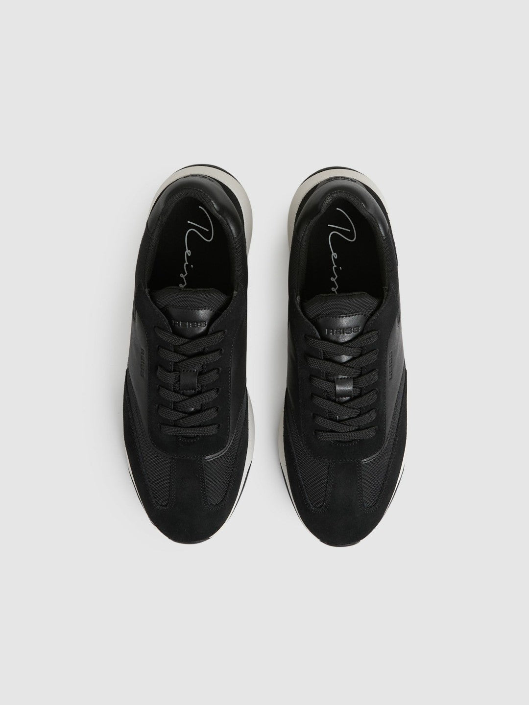 Men Leather Suede Running Trainers in Black/White
