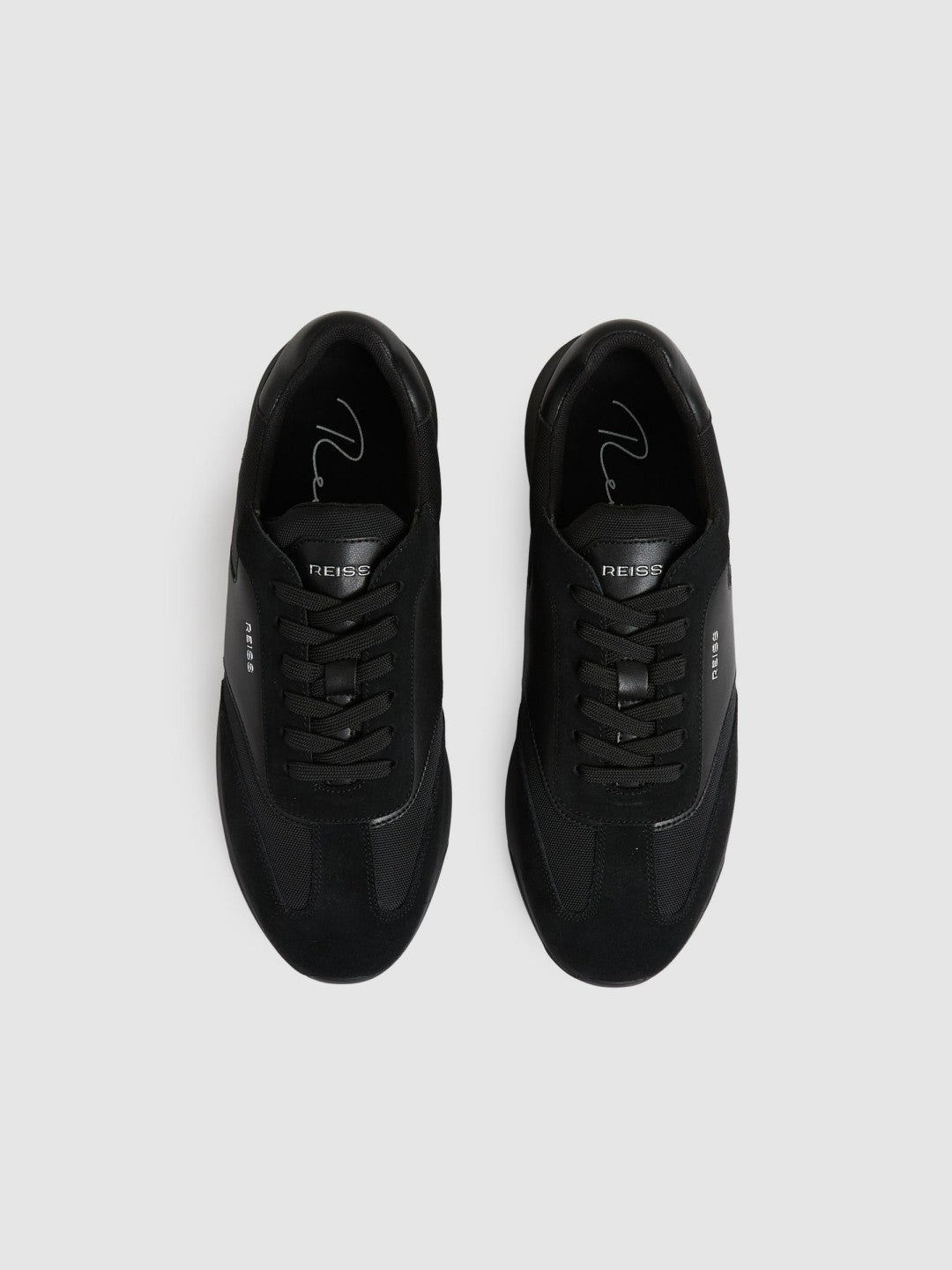 Men Leather Suede Running Trainers in All Black