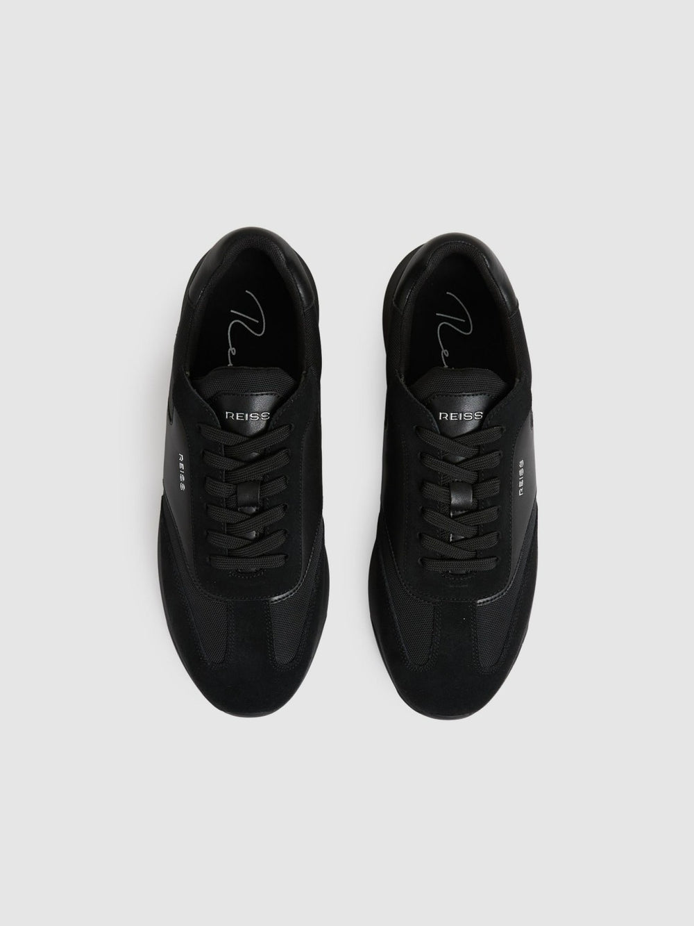 Men Leather Suede Running Trainers in All Black