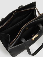 Women Grained Leather Tote Bag in Black