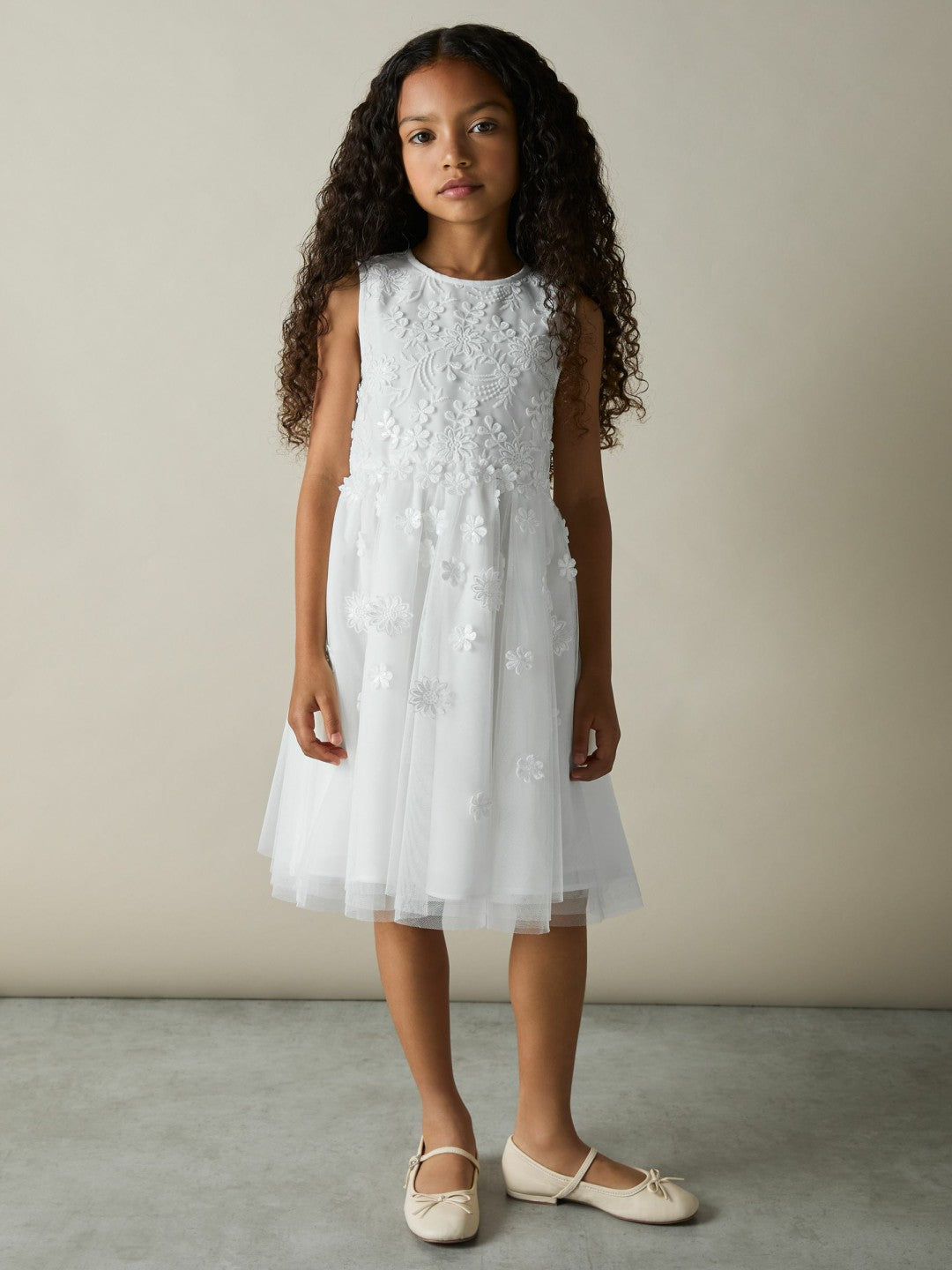 Children & Baby 4-9 yrs Tulle Floral-Embroidered Bridesmaid Dress in Ivory