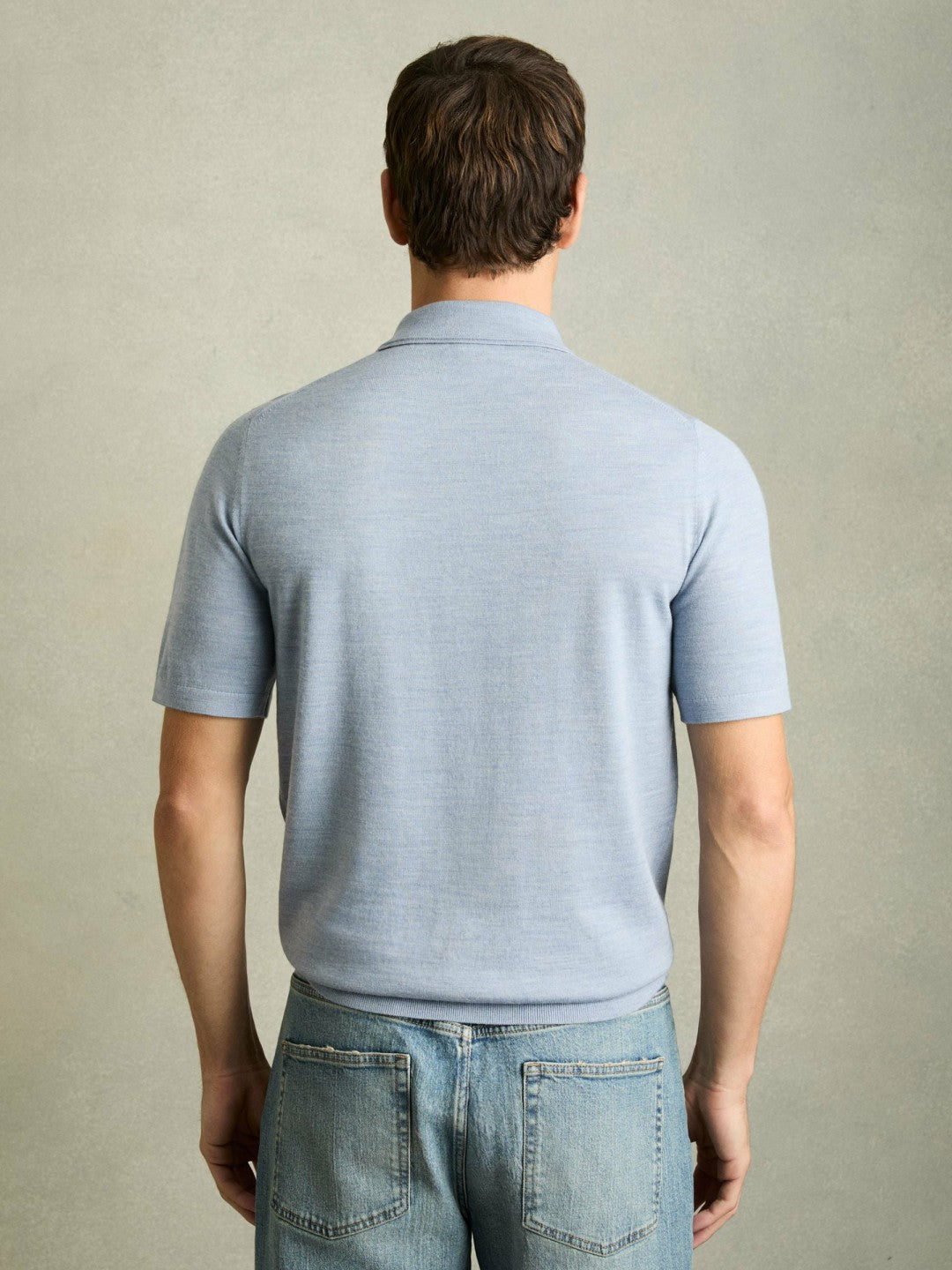 Men Merino Wool Polo Shirt in Soft Blue