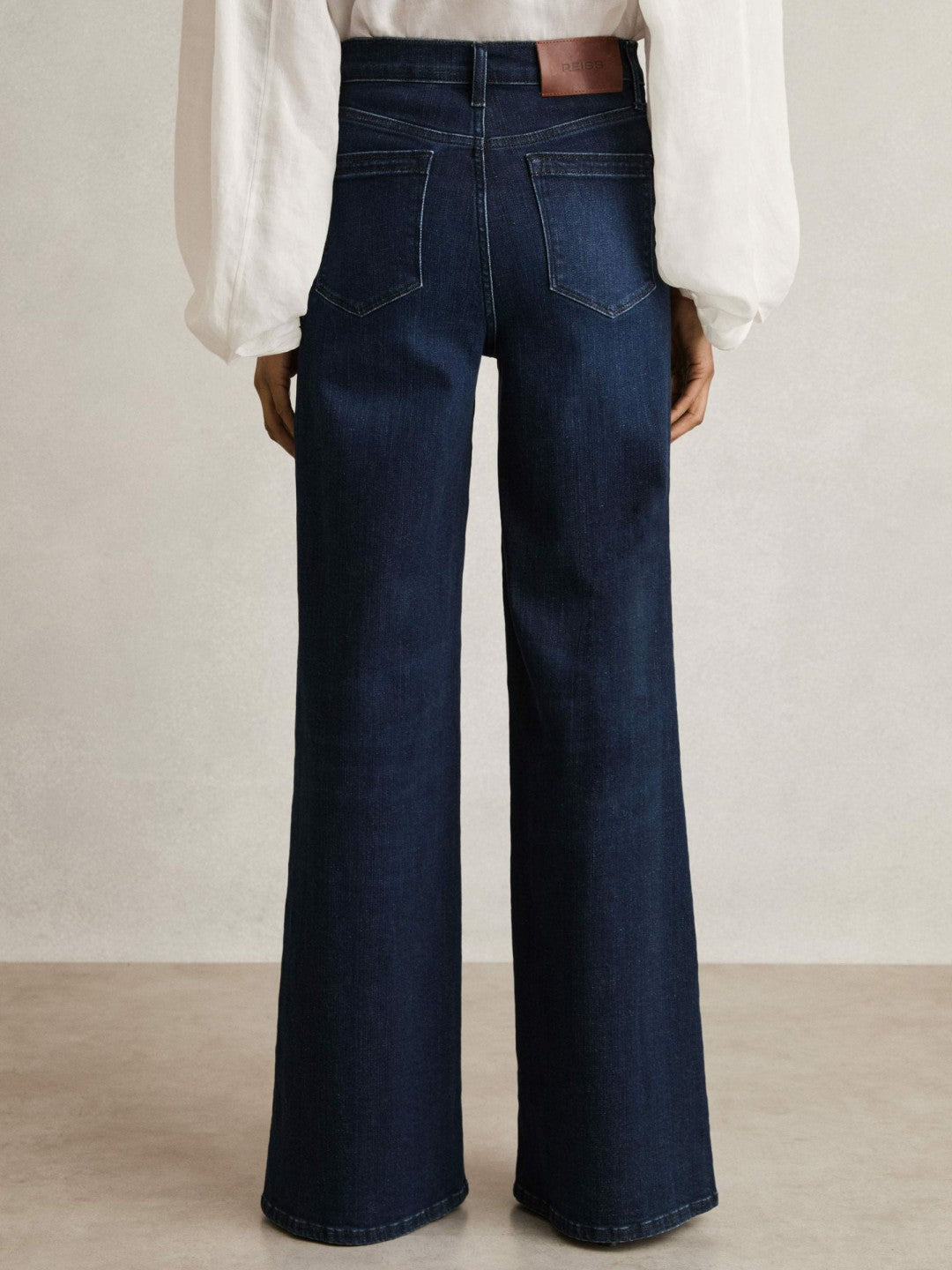 Women Petite Stretch-Cotton Wide-Leg Jeans in Dark Blue