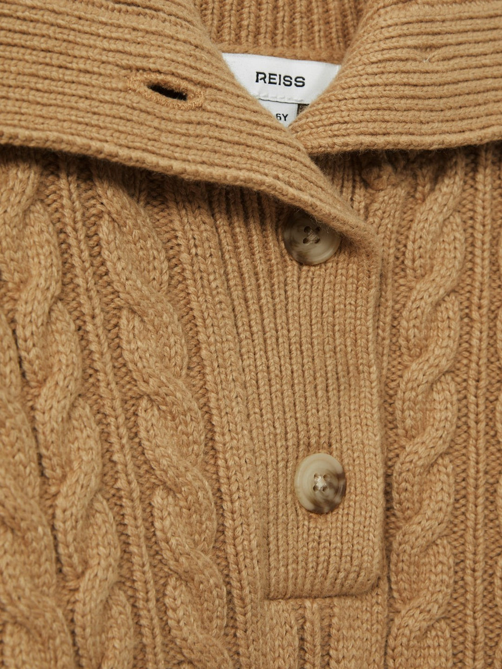 Children & Baby 4-9 yrs Cotton-Blend Open-Collar Cable-Knit Jumper With Wool in Camel