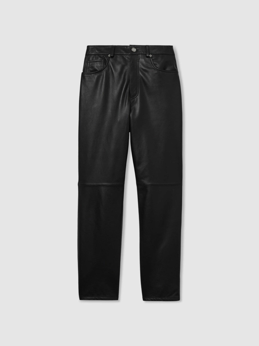 Women Leather Slim-Leg Trousers in Black