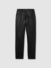 Women Leather Slim-Leg Trousers in Black