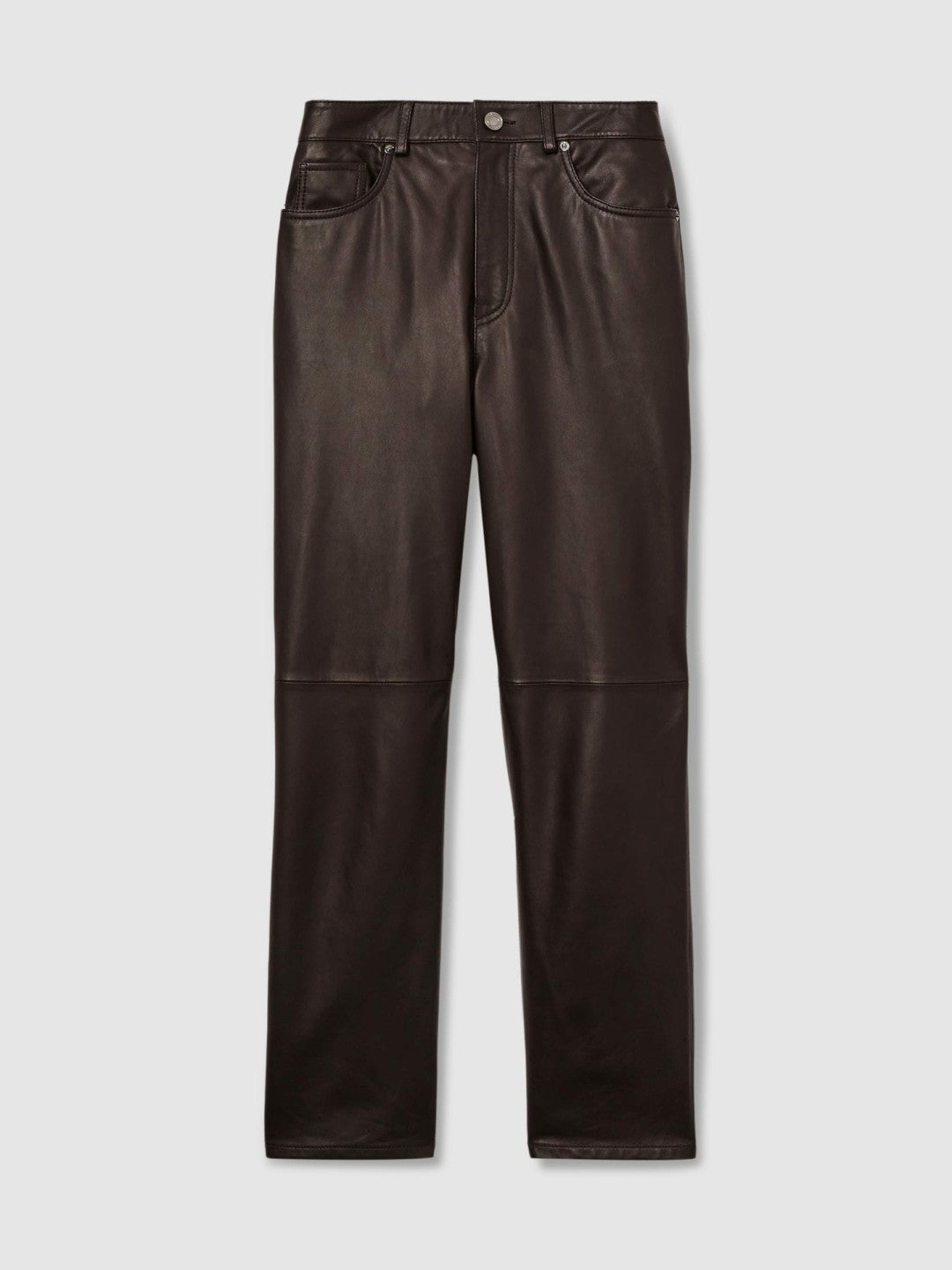 Women Leather Slim-Leg Trousers in Chocolate