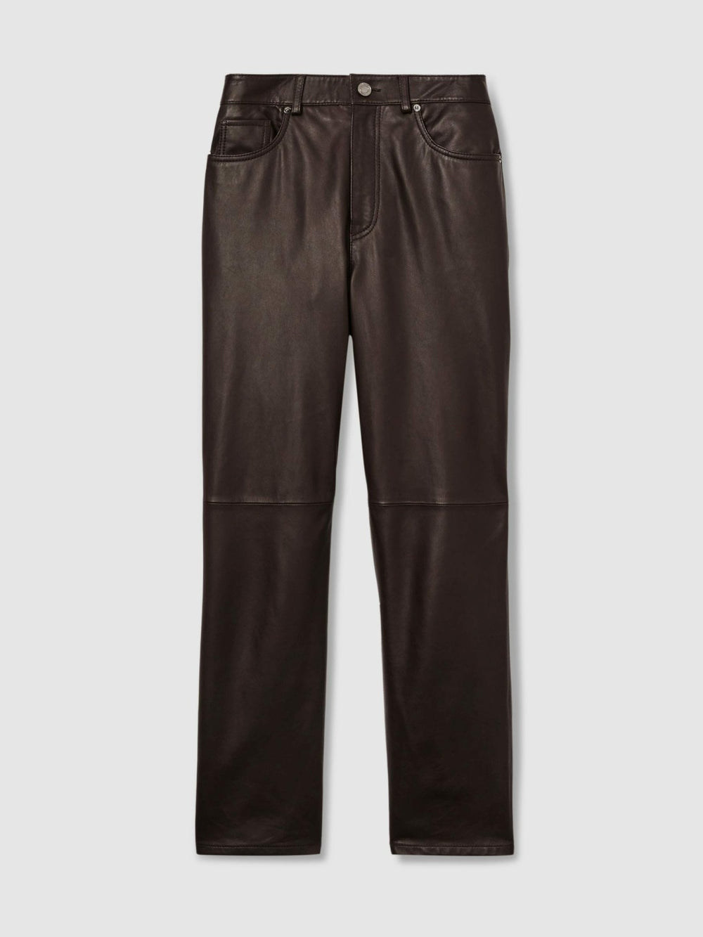Women Leather Slim-Leg Trousers in Chocolate