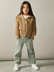 Children & Baby 9-13 yrs Cotton-Blend Open-Collar Cable-Knit Jumper With Wool in Camel