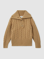 Children & Baby 9-13 yrs Cotton-Blend Open-Collar Cable-Knit Jumper With Wool in Camel
