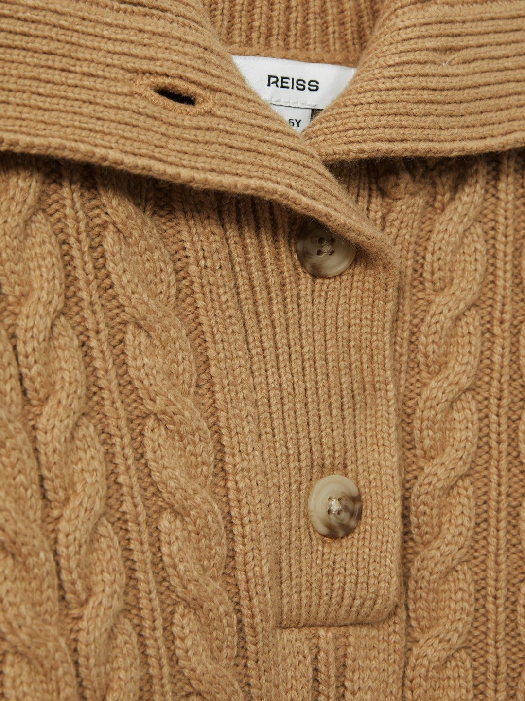 Children & Baby 9-13 yrs Cotton-Blend Open-Collar Cable-Knit Jumper With Wool in Camel