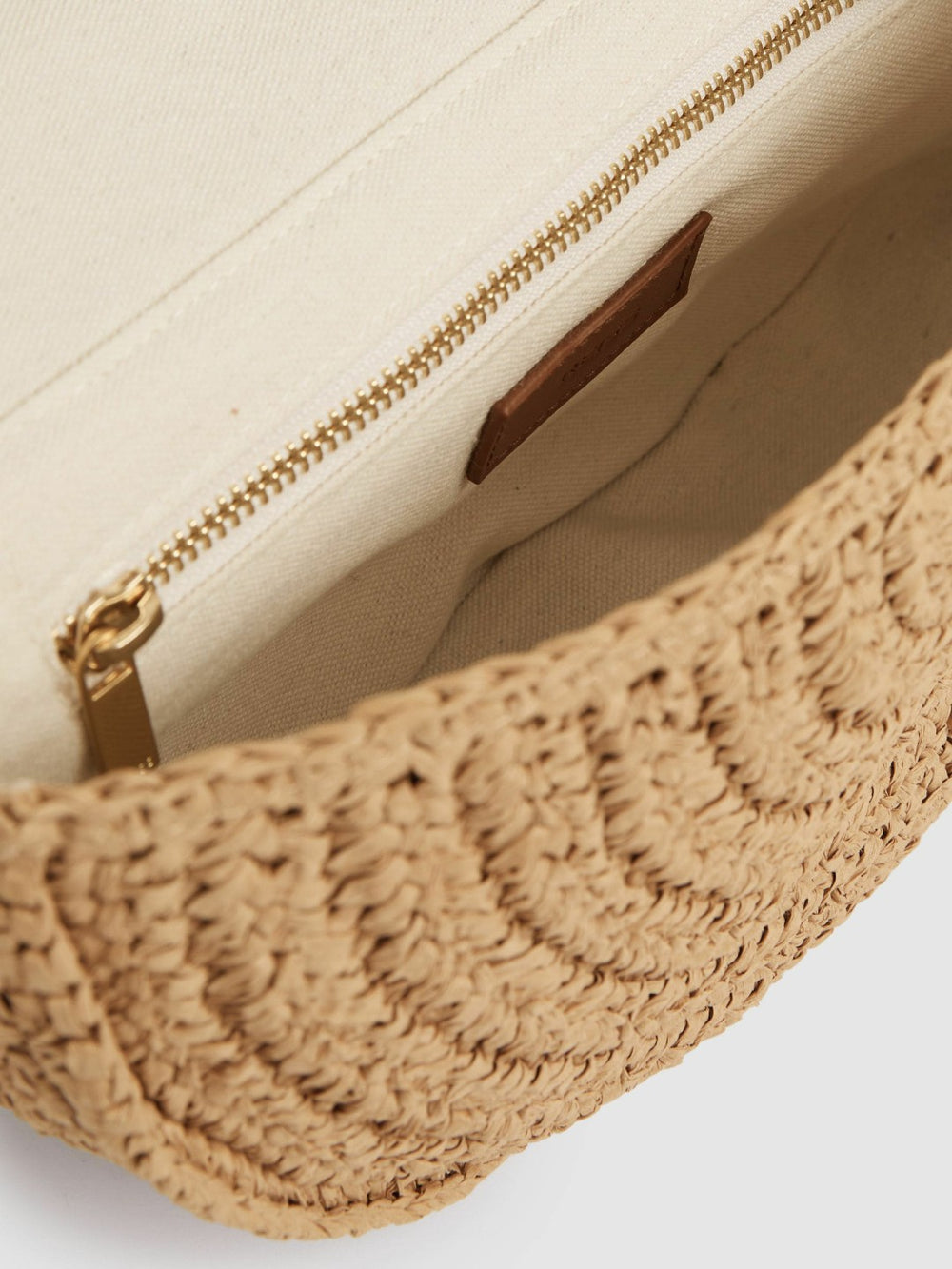 Women Raffia Half-Moon Clutch Bag in Natural