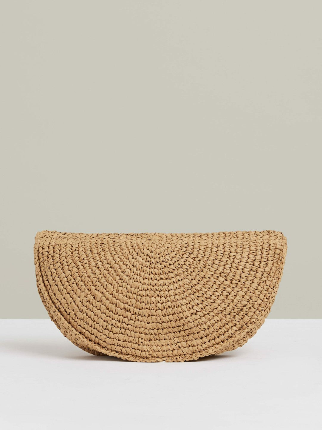 Women Raffia Half-Moon Clutch Bag in Natural