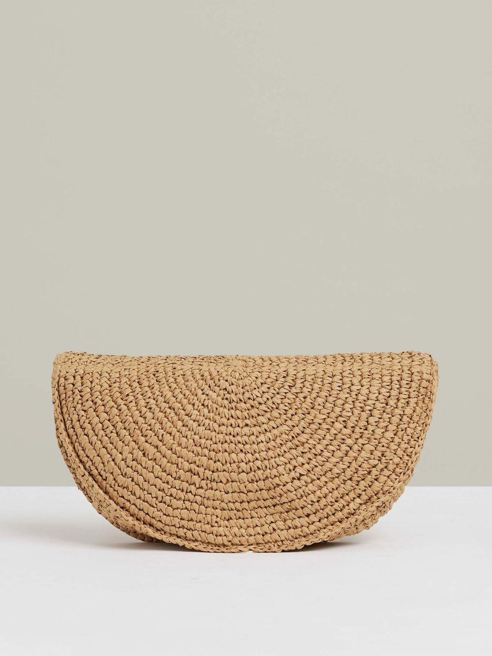 Women Raffia Half-Moon Clutch Bag in Natural
