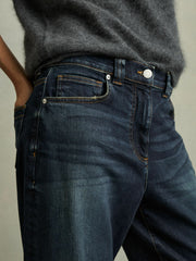 Women Petite Denim Culotte Jeans in Dark Blue