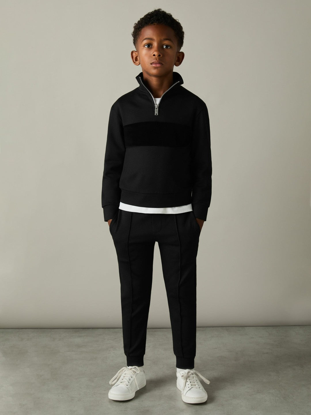 Children & Baby 9-13 yrs Slim Fit Half-Zip Funnel Neck Velour Sweatshirt in Black