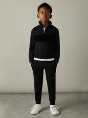 Children & Baby 9-13 yrs Slim Fit Half-Zip Funnel Neck Velour Sweatshirt in Black