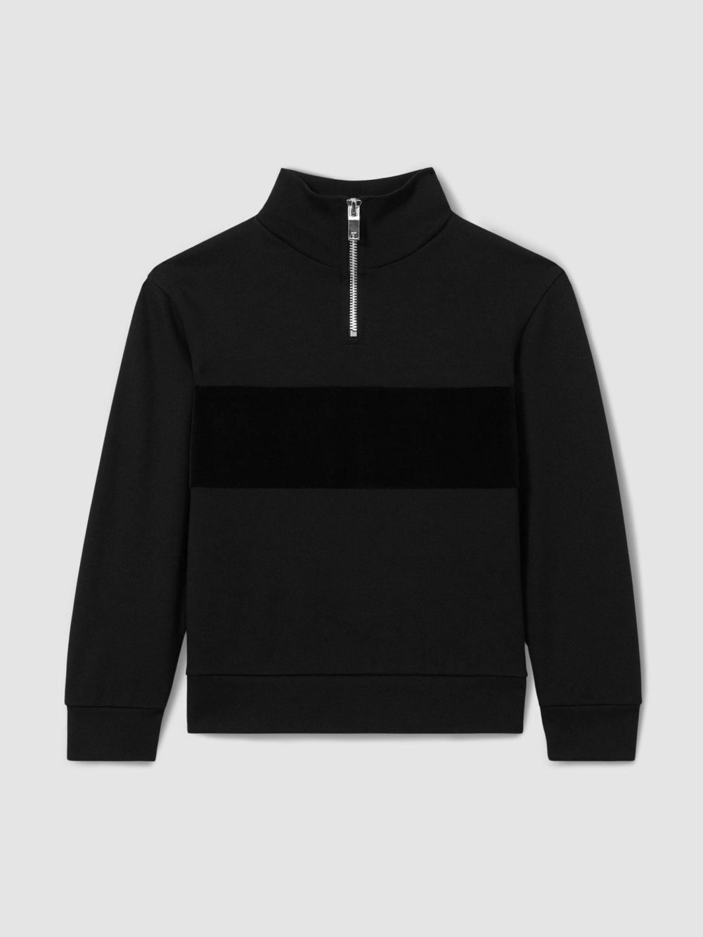 Children & Baby 9-13 yrs Slim Fit Half-Zip Funnel Neck Velour Sweatshirt in Black