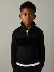 Children & Baby 9-13 yrs Slim Fit Half-Zip Funnel Neck Velour Sweatshirt in Black