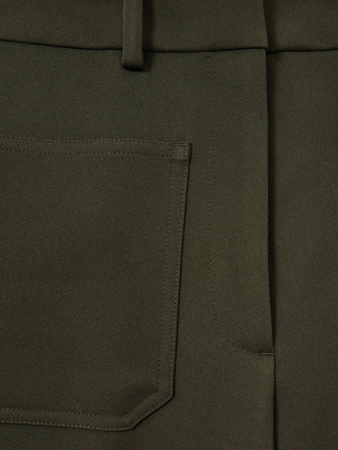 Women Twill Patch-Pocket Flared Trousers in Green