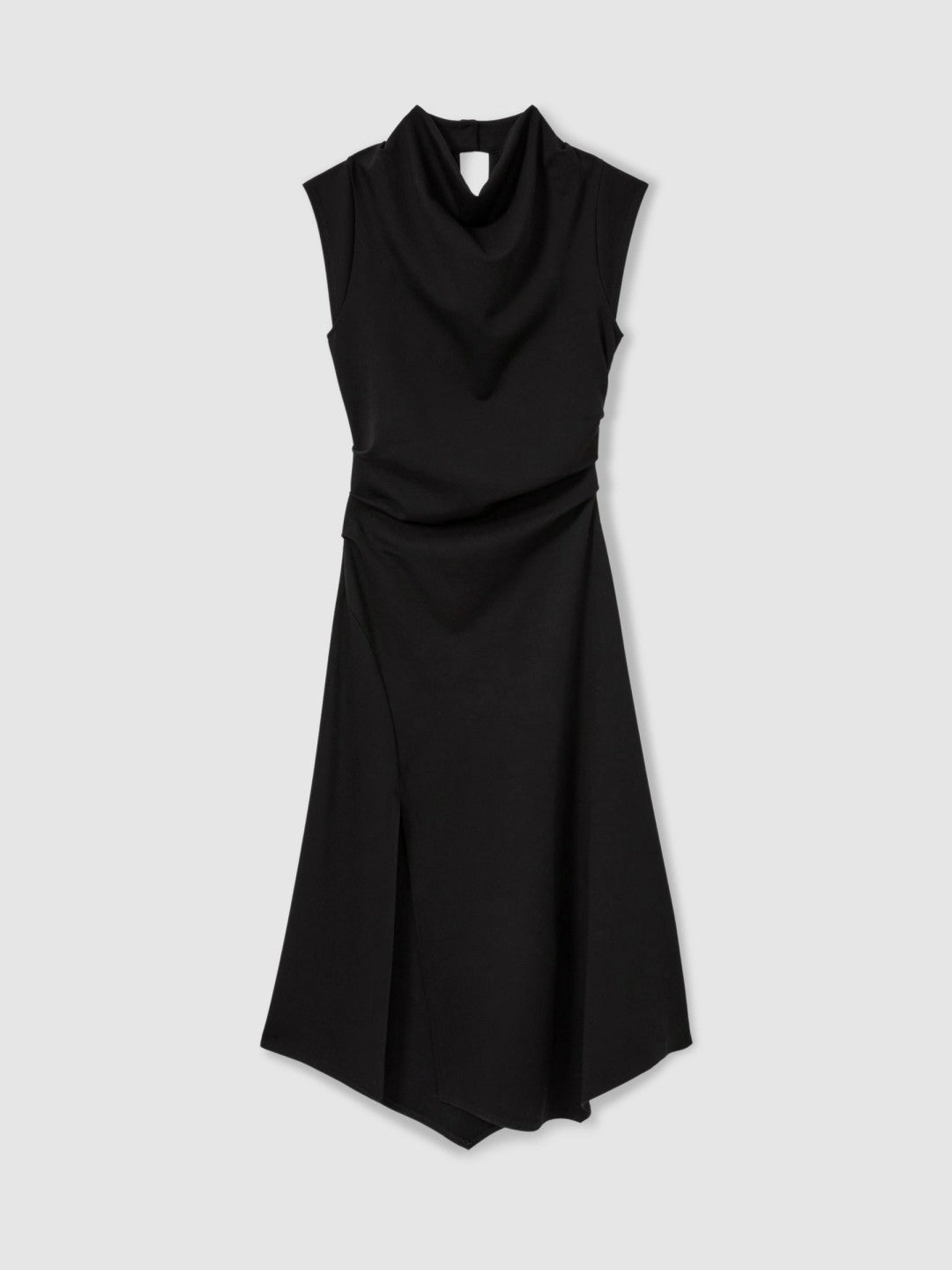 Women Twill-Jersey Draped Midi Dress in Black