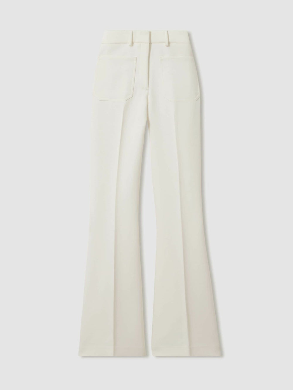 Women Petite Twill Patch-Pocket Flared Trousers in Cream