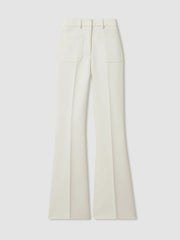 Women Petite Twill Patch-Pocket Flared Trousers in Cream