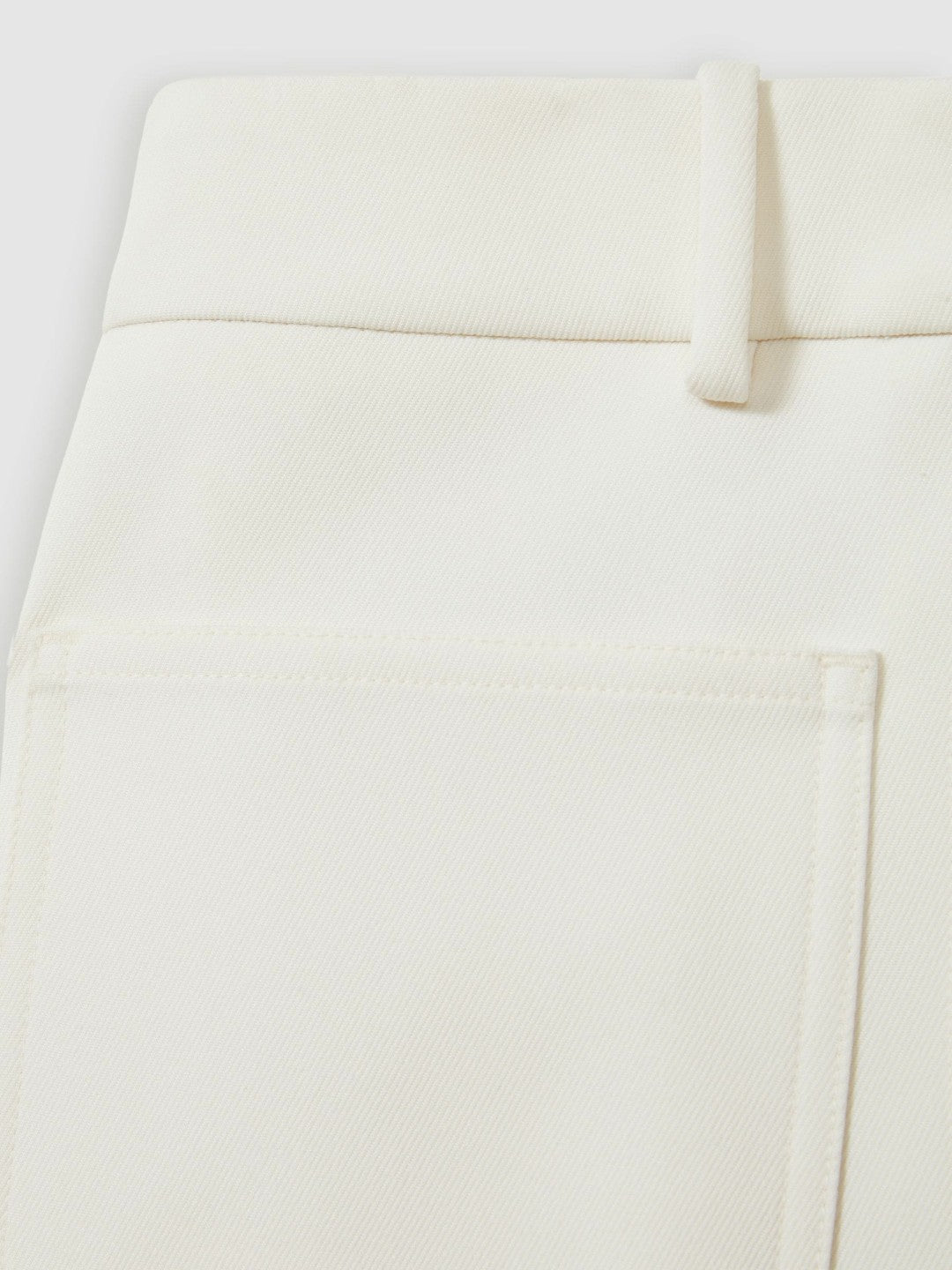 Women Petite Twill Patch-Pocket Flared Trousers in Cream