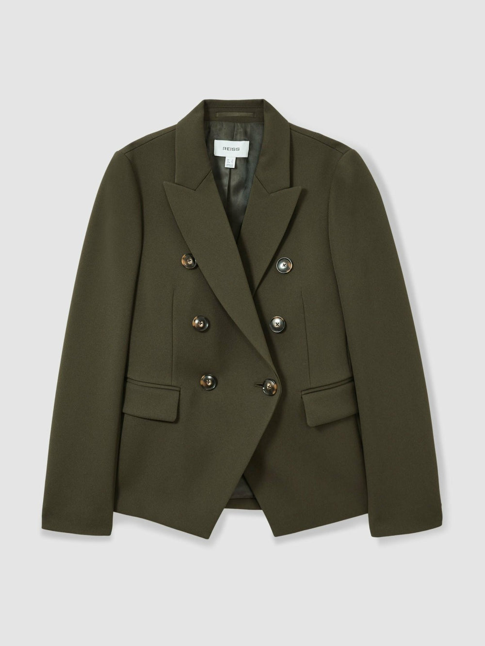 Women Twill Double-Breasted Blazer in Green