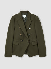 Women Twill Double-Breasted Blazer in Green