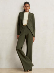Women Twill Double-Breasted Blazer in Green