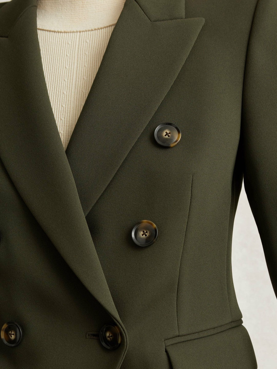 Women Twill Double-Breasted Blazer in Green