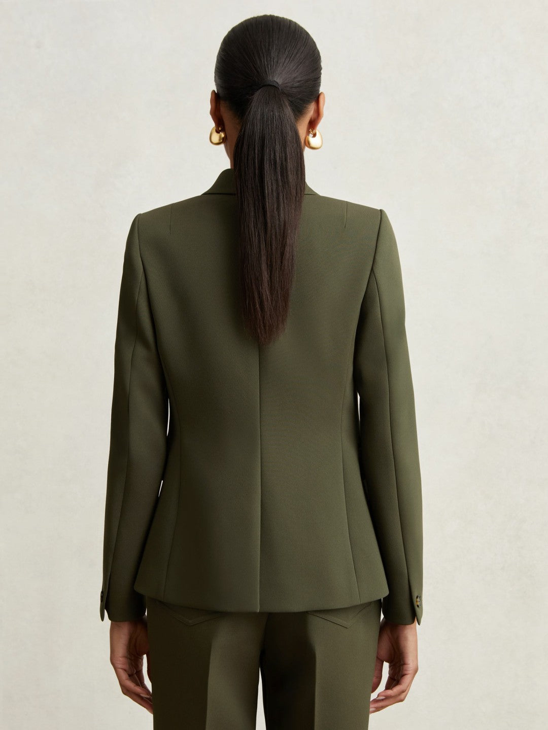 Women Twill Double-Breasted Blazer in Green