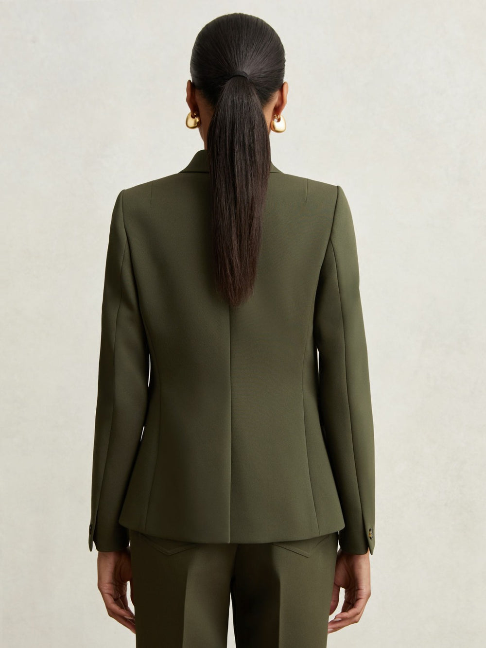 Women Twill Double-Breasted Blazer in Green