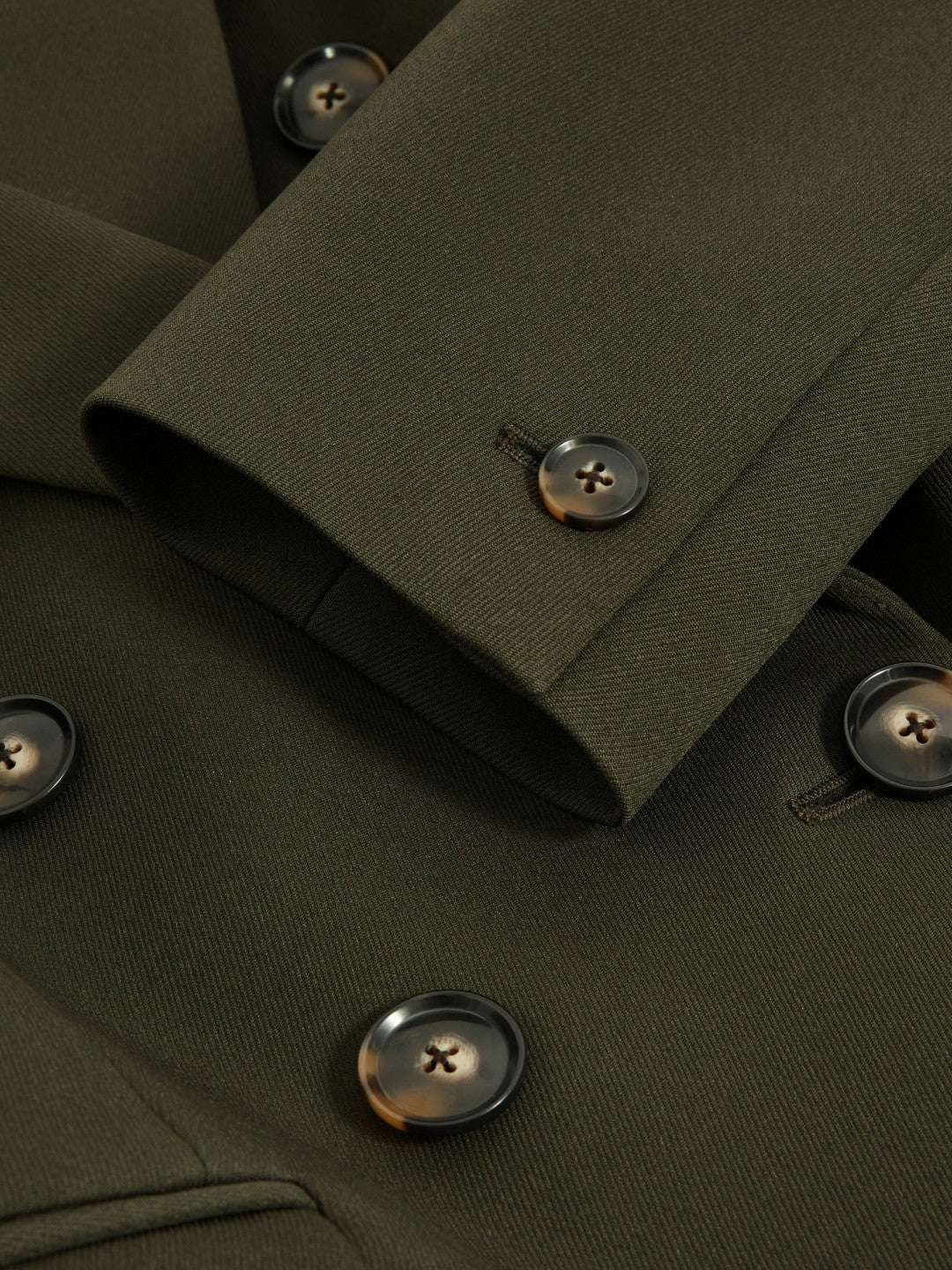 Women Twill Double-Breasted Blazer in Green