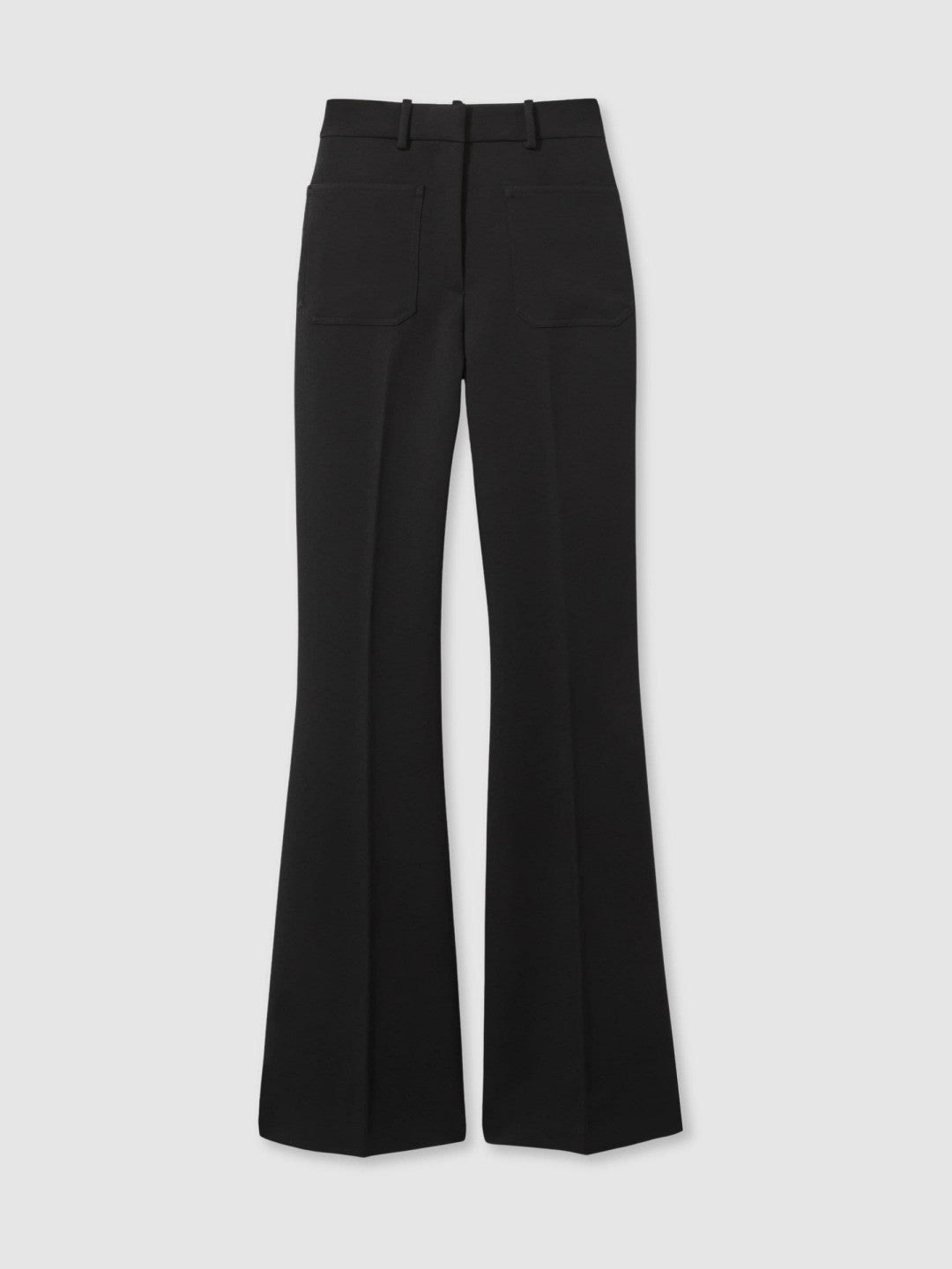 Women Twill Patch-Pocket Flared Trousers in Black