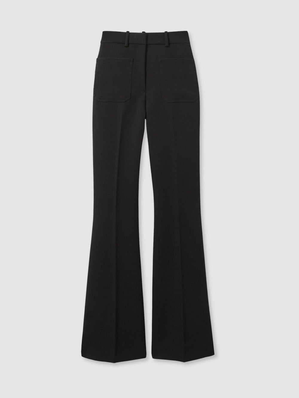 Women Twill Patch-Pocket Flared Trousers in Black