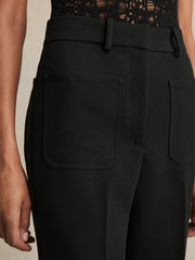 Women Twill Patch-Pocket Flared Trousers in Black