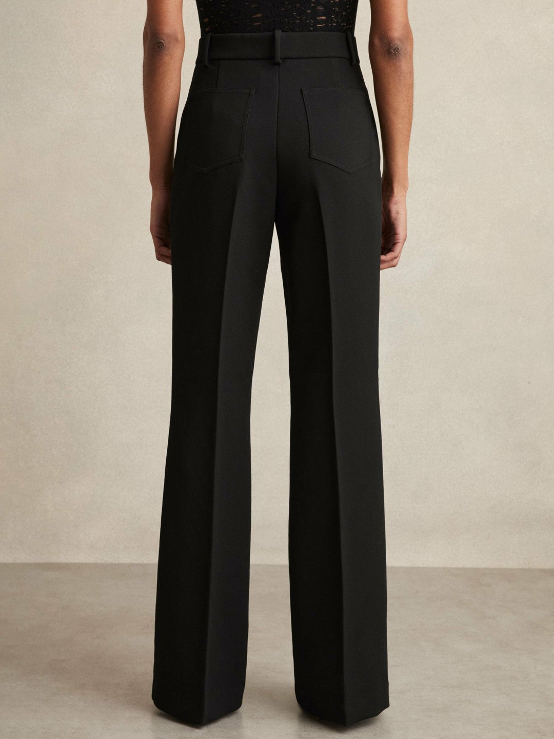 Women Twill Patch-Pocket Flared Trousers in Black