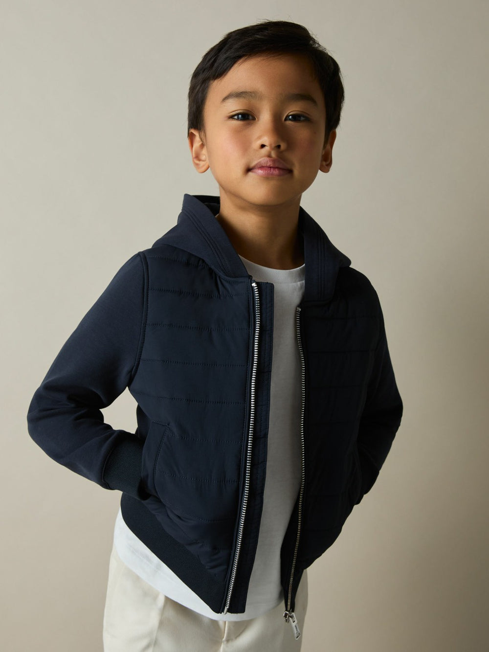 Children & Baby 9-13 yrs Interlock Hybrid Hooded Puffer Jacket in Navy