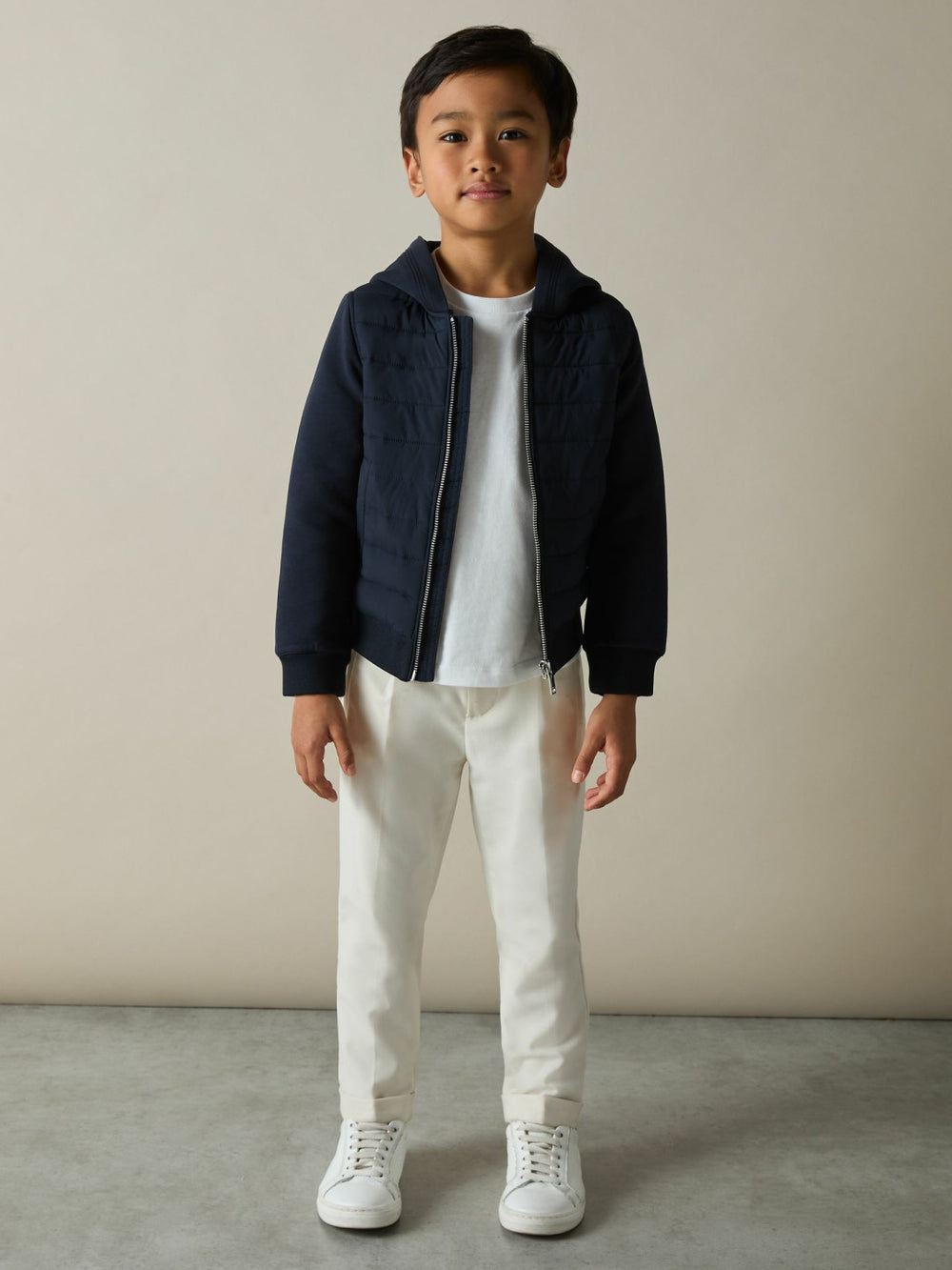 Children & Baby 3-9 yrs Interlock Hybrid Hooded Puffer Jacket in Navy